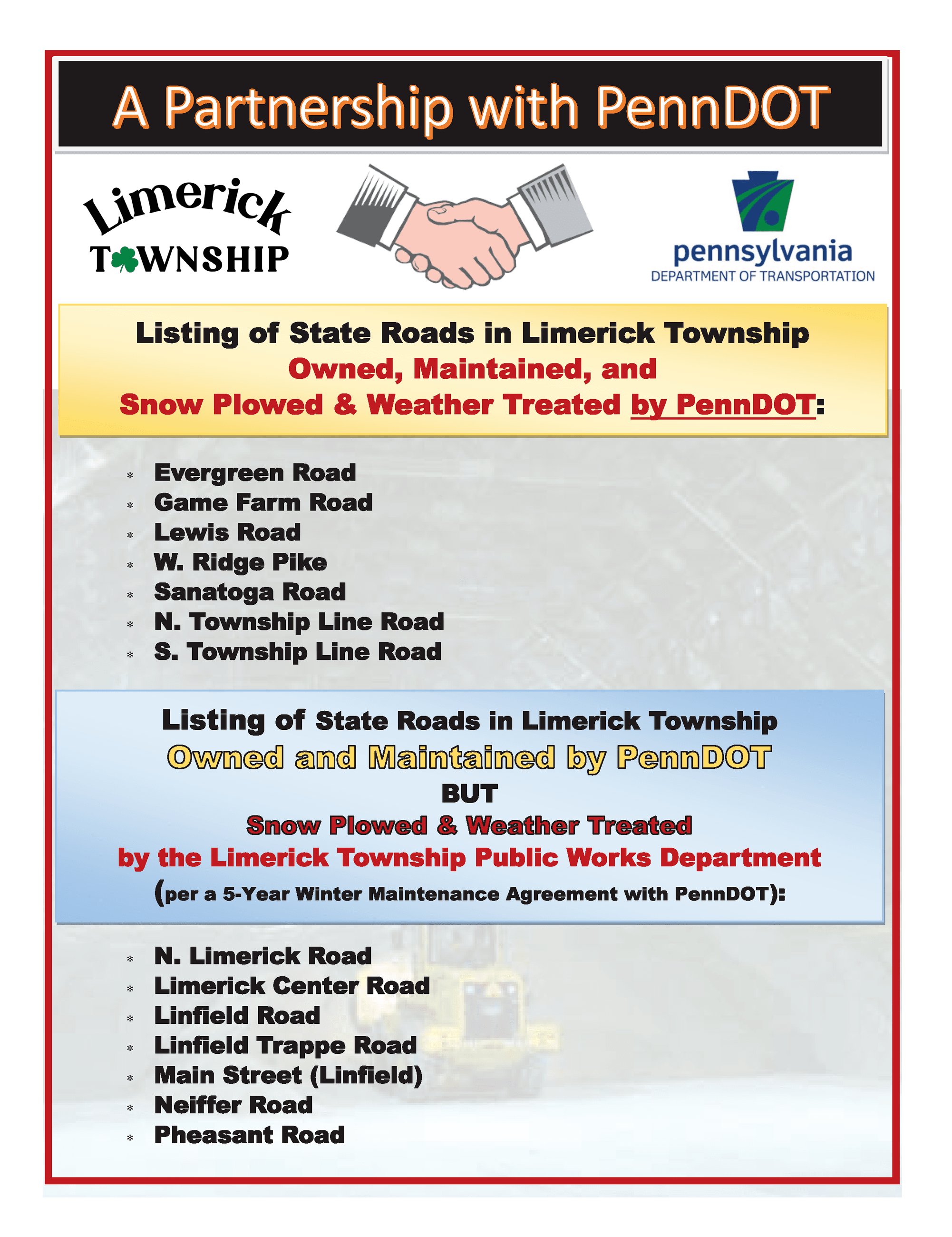 A Partnership with PennDOT - Who Plows State Roads in Limerick Township