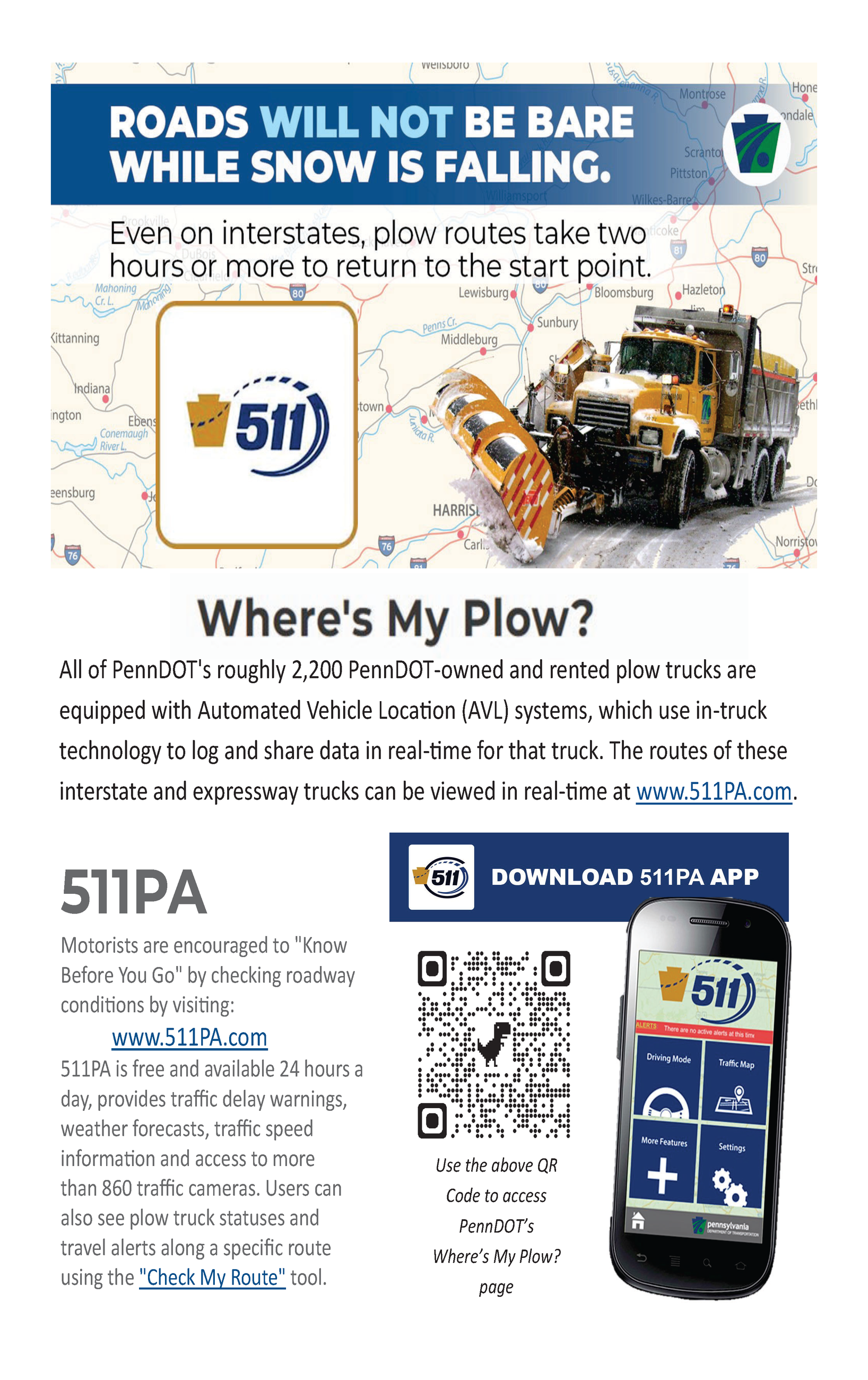 PennDOT Info Flyer -  www.511PA.com website - Where's My Plow