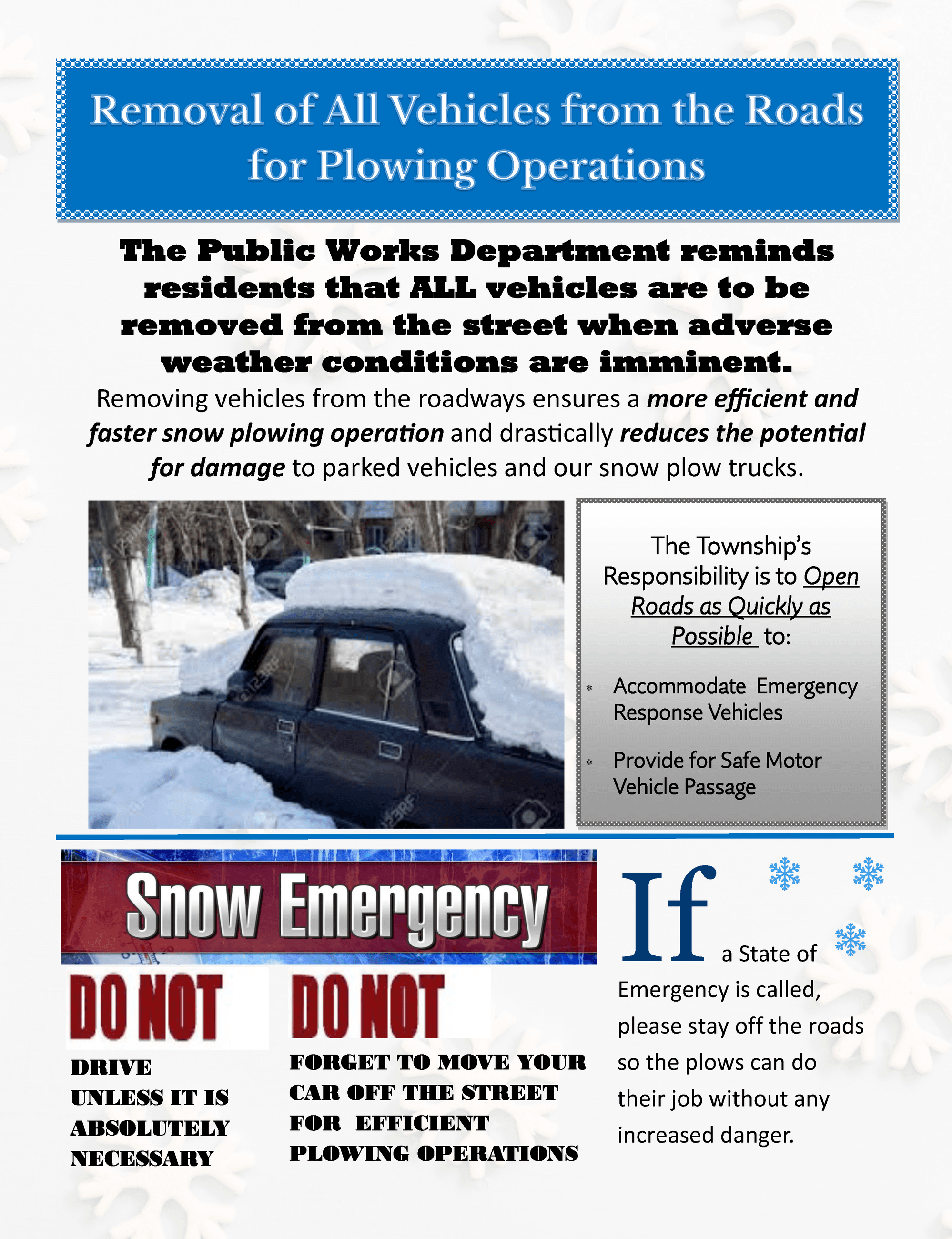 Remove Vehicles from Road for Plowing