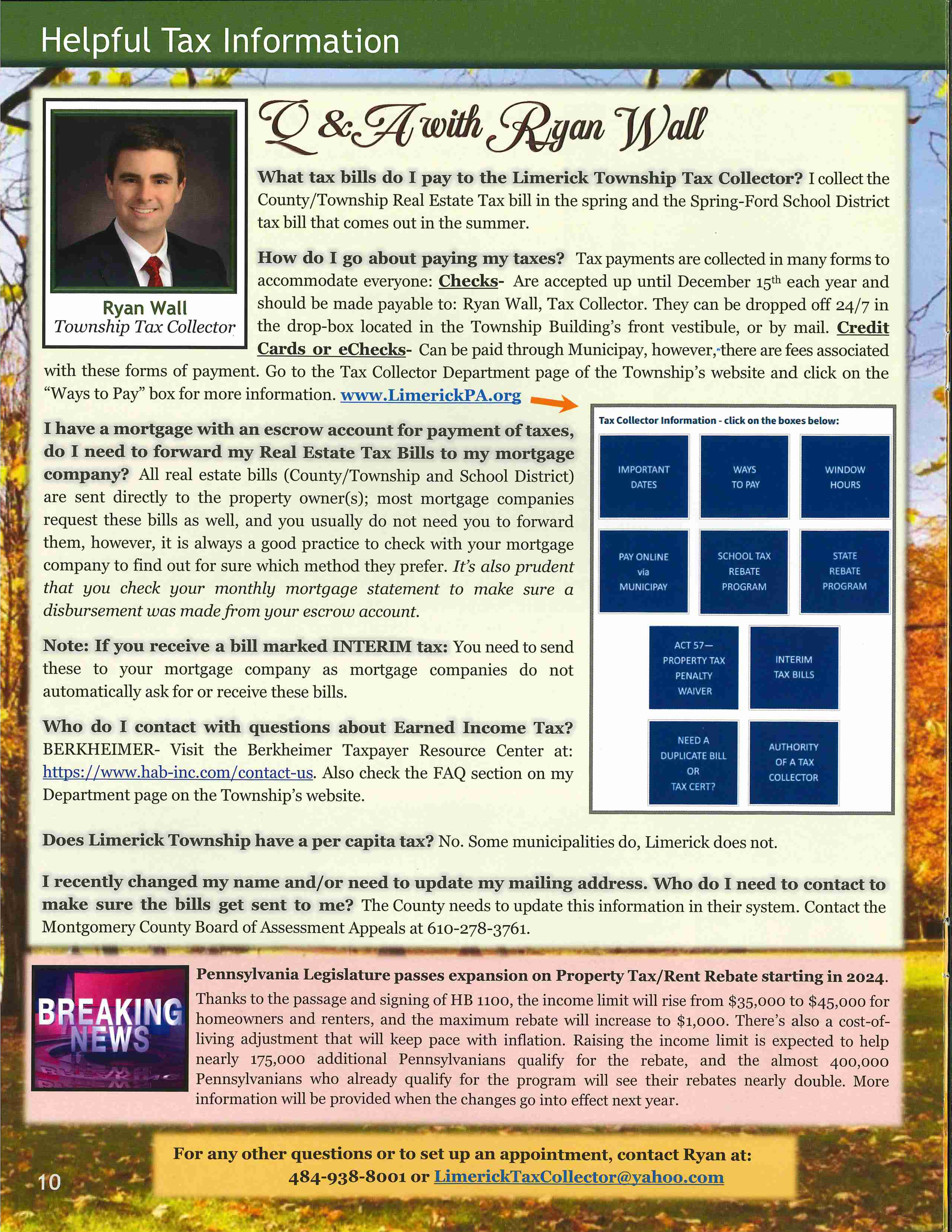 Fall 2023 Newsletter Page - Q & A with Ryan Wall - Helpful Tax Information
